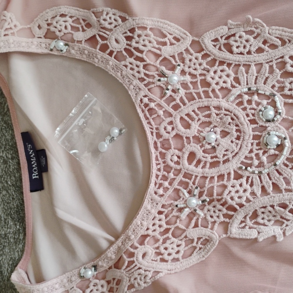 Roaman's NWT Sheer Mesh Illusion Tunic Pearl And Bead Embellished - Picture 4 of 9